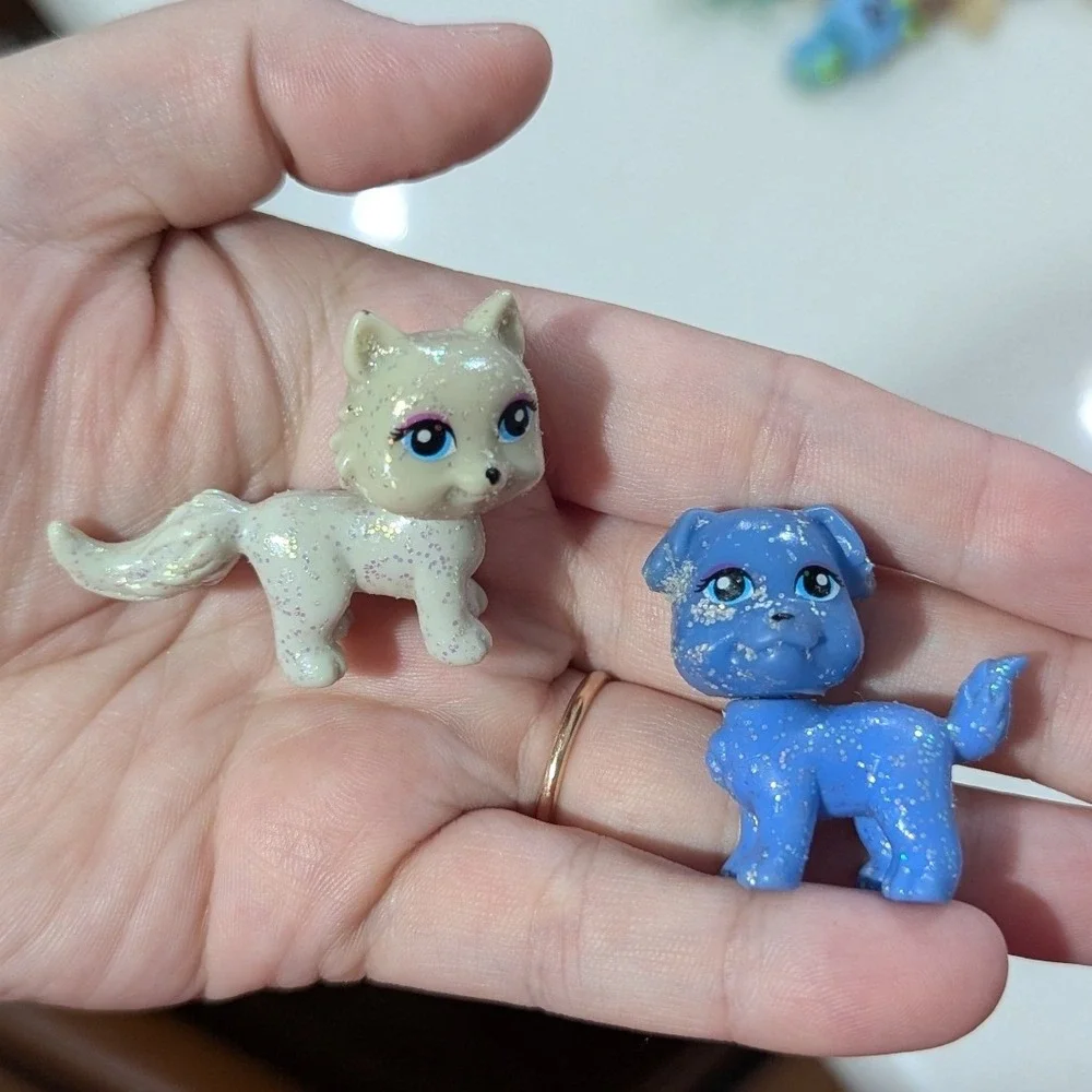 Mattel Polly Pocket Sparklin Pets Blue & White Glitter Figures OS